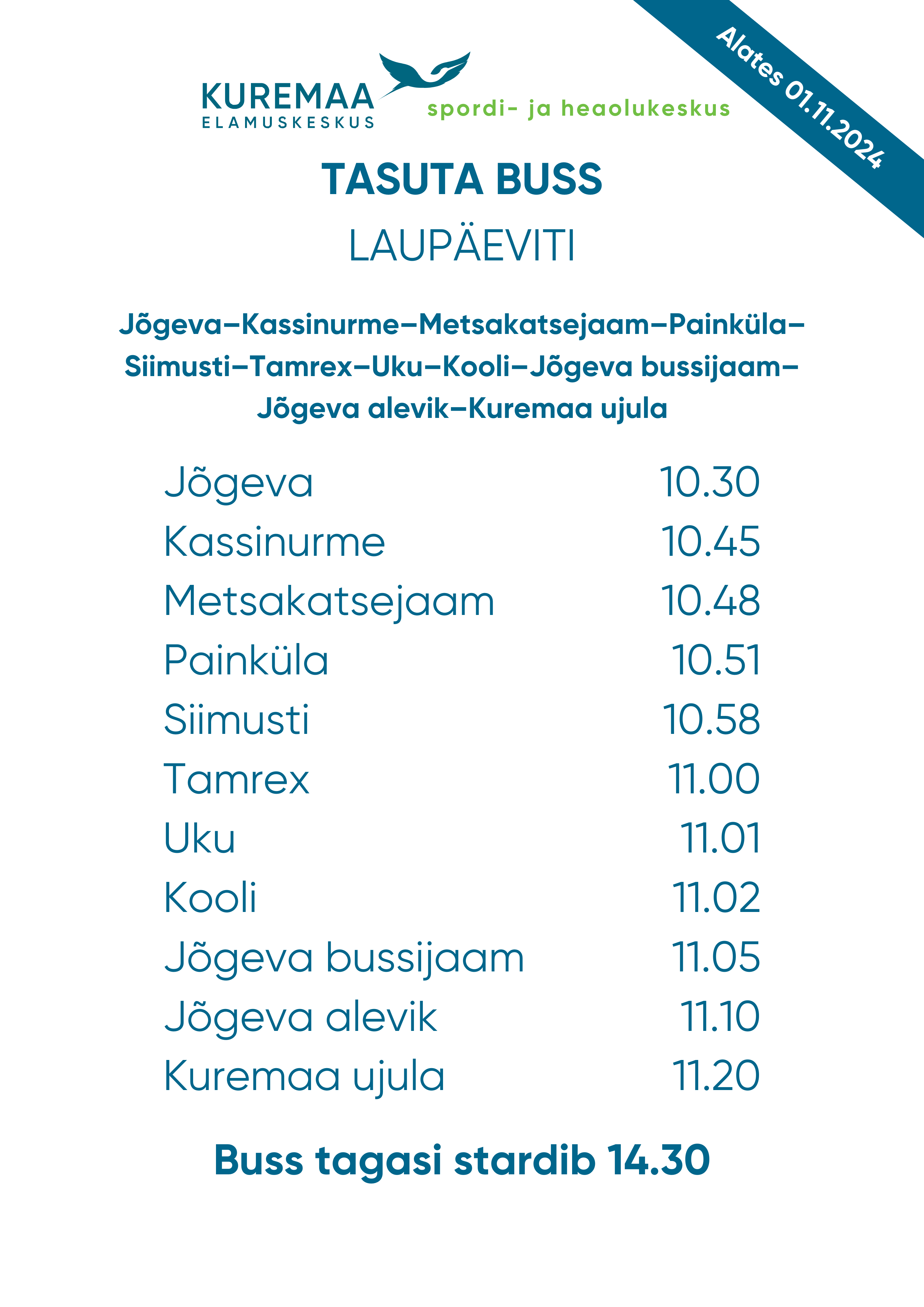 ujulabussi graafik laupäeval