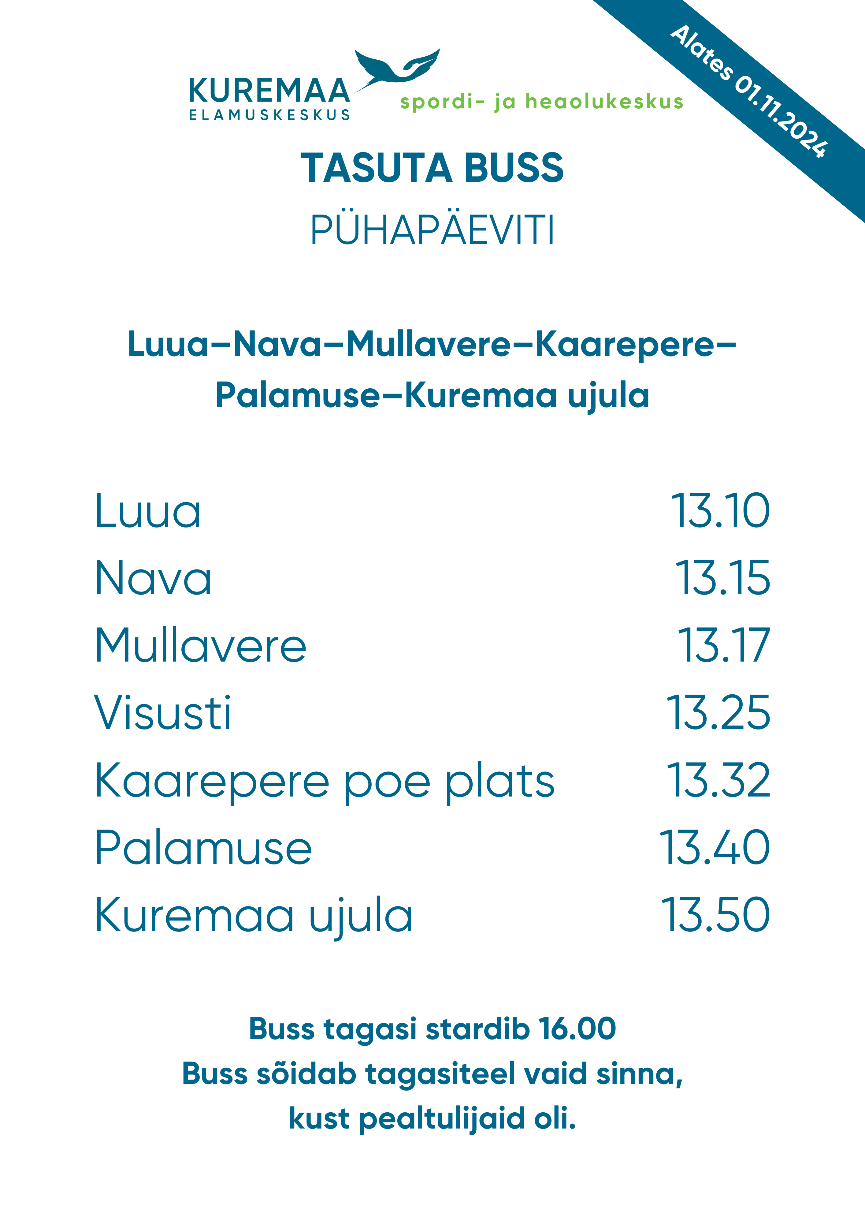ujulabussi graafik pühapäeval 1
